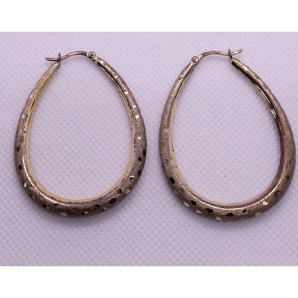 Argento Vivo AV 925 Sterling Silver Textured Oval Hoop Earrings 9.18g